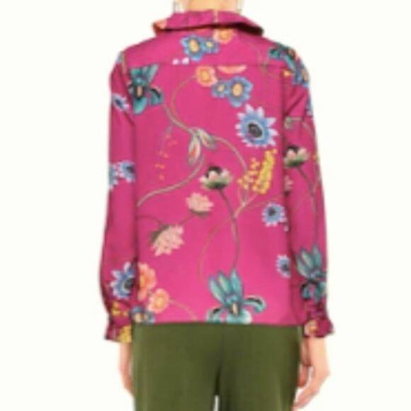 Borgo De Nor Floral blouse with ruffle collar Fuchsia size 8 - Picture 3 of 15